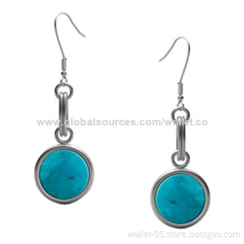 Charming Women's Fashionable Stainless Steel Turquoise Drop Earring, Accept Customization